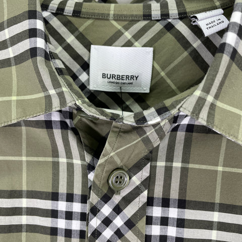 Green Burberry Button Down Long Sleeve Dress Shirt | XL