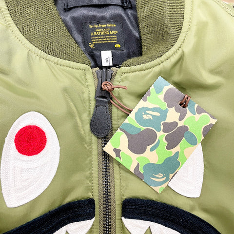 A Bathing Ape Front Facing Shark MA1 Bape Bomber Flight Jacket 'Green' | SM