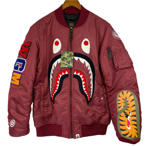 A Bathing Ape Front Facing Shark MA1 Bape Bomber Flight Jacket 'Red' | MED