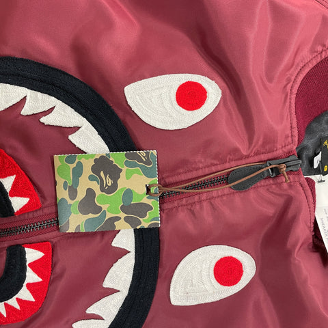 A Bathing Ape Front Facing Shark MA1 Bape Bomber Flight Jacket 'Red' | MED