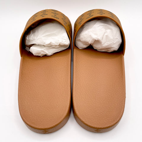 MCM Monogram Print Rubber Slides 'Tan' | EU M 45 / US M 12
