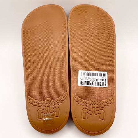 MCM Monogram Print Rubber Slides 'Tan' | EU M 45 / US M 12
