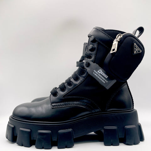 Prada Monolith 60mm Pouch Boot 'Black Leather and Nylon' | UK 5.5 / US W 7.5