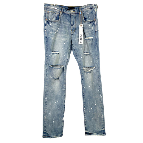Purple Brand Ripped Paint Splatter Jeans 'Light Indigo' | US M 38"