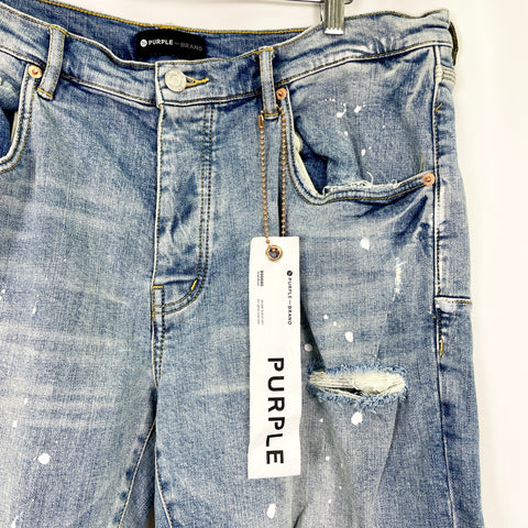 Purple Brand Ripped Paint Splatter Jeans 'Light Indigo' | US M 38"