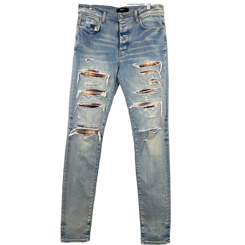 Amiri Ripped Plaid Patch Jean 'Clay Indigo' | US M 32"