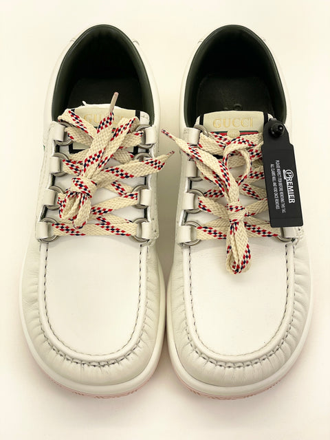Gucci Leather Web Lace Up Low 'White' | US M 8