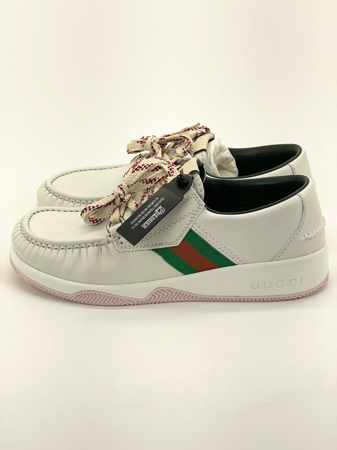 Gucci Leather Web Lace Up Low 'White' | US M 8
