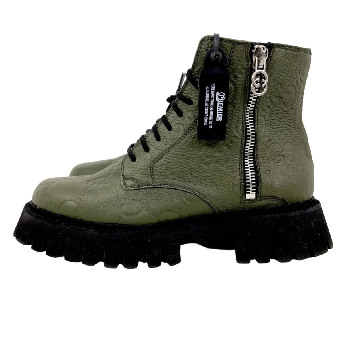 Gucci Tan and Dark Green Monogram Boots AUTHENTIC GUCCI Green rain boots logo monogram tall CHUNKY  main image 4