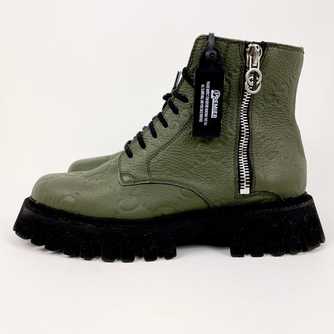 Gucci Leather Ankle Boot 'GG Monogram Dark Vintage Green' | US M 8