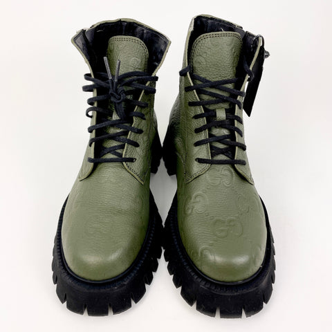 Gucci Leather Ankle Boot 'GG Monogram Dark Vintage Green' | US M 8