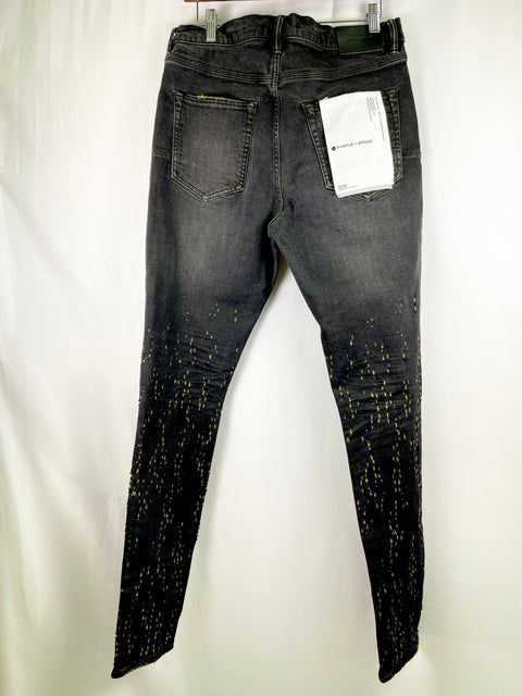 Purple Skinny Jeans 'Yellow Color Weft Buckshot Black Denim' | US M 34