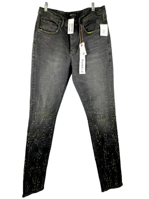 Purple Skinny Jeans 'Yellow Color Weft Buckshot Black Denim' | US M 34