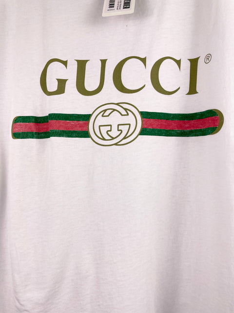 Gucci Tee 'Logo Washed Print White' | US M Small
