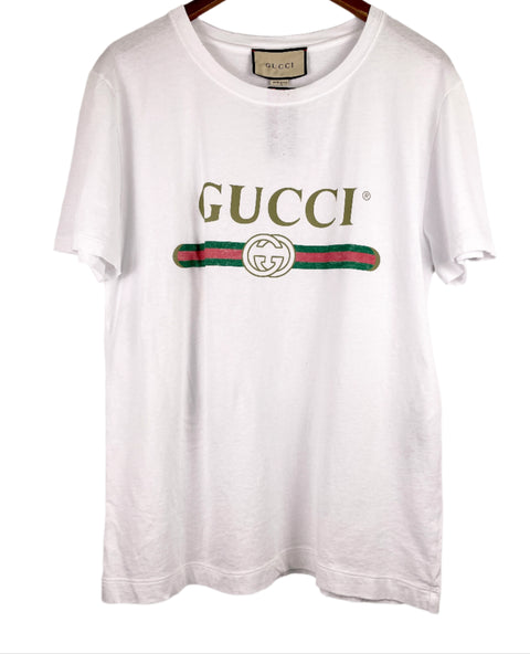 Gucci Tee 'Logo Washed Print White' | US M Small