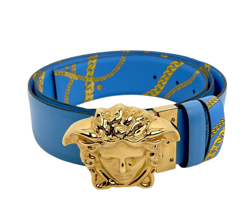 Versace Gold Hardware Medusa Head Chain Reversible Belt 'Blue' | 100/40
