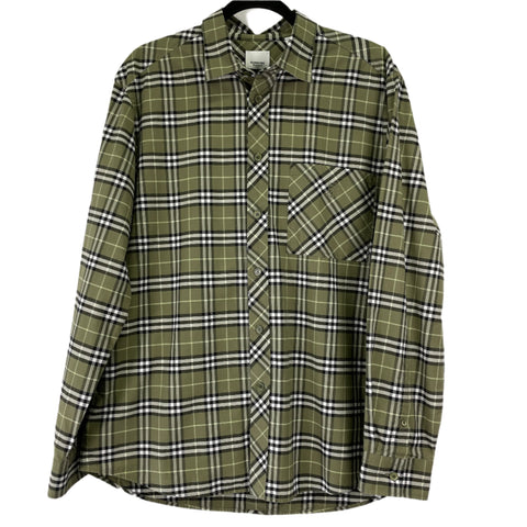 Green Burberry Button Down Long Sleeve Dress Shirt | XL