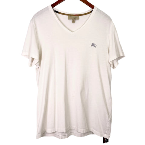 Burberry V Neck Tee Shirt 'White' | L
