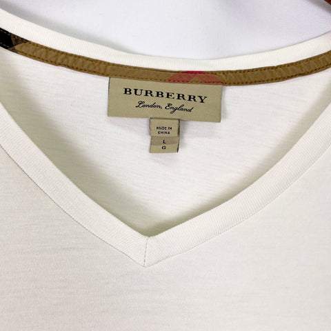 Burberry V Neck Tee Shirt 'White' | L