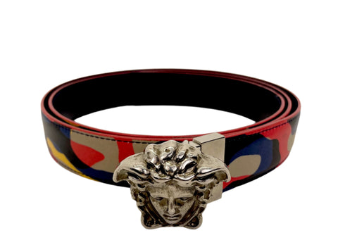 Versace Multicolor Paint Belt Silver Medusa Head | 36