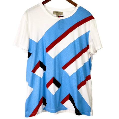 Burberry Crew Neck Red White Blue Logo Relax Fit Tee | XL