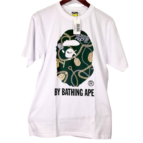 Bathing Ape Gold Silver Chain Green BAPE Tee | MED