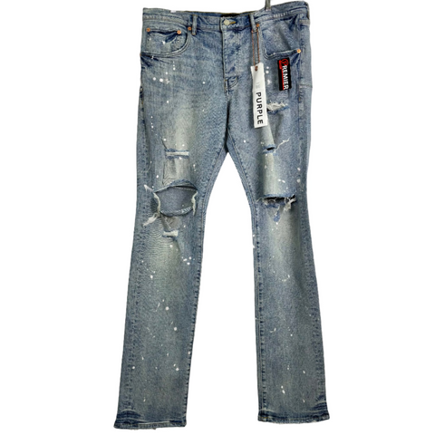 Purple Brand Paint Splatter Ripped Jeans 'Light Blue' | US M (38")