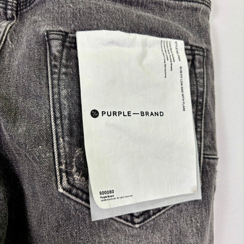 Purple Brand Stretch Distressed Flare Jeans 'Smoke Grey' | US M (34")