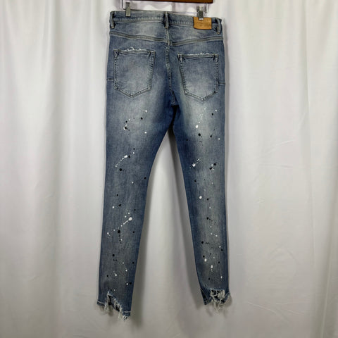 Purple Brand Destroy Paint Splatter Jeans 'Faded Indigo' | US M (32")