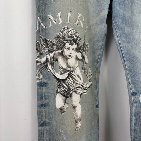 Amiri Cherub Printed Jeans 'Light Indigo' | US M (34")