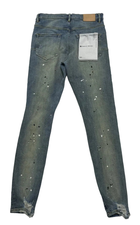 Purple Brand Destroy Paint Drop Jeans 'Mid Indigo' | US M (29")