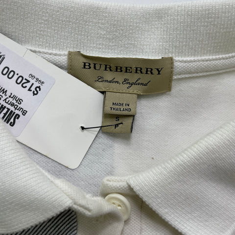 Burberry Stretch Cotton Checker Polo Shirt 'White Grey (Women)' | US (Small)