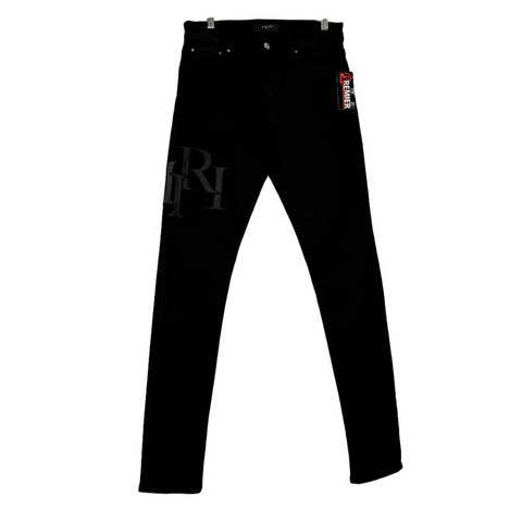 Amiri Staggered Logo Waxed Skinny Jeans 'Black' | US M (30")