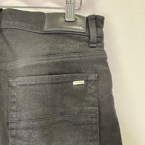 Amiri Staggered Logo Waxed Skinny Jeans 'Black' | US M (30")
