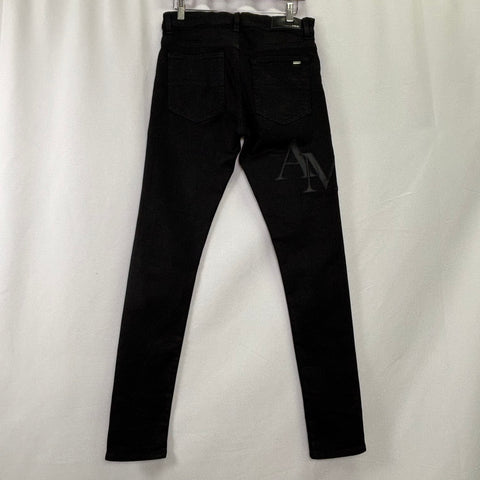 Amiri Staggered Logo Waxed Skinny Jeans 'Black' | US M (30")