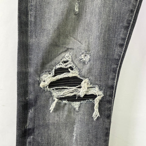 Amiri MX1 Black Leather Patch Jeans 'Faded Grey' | US M (33")