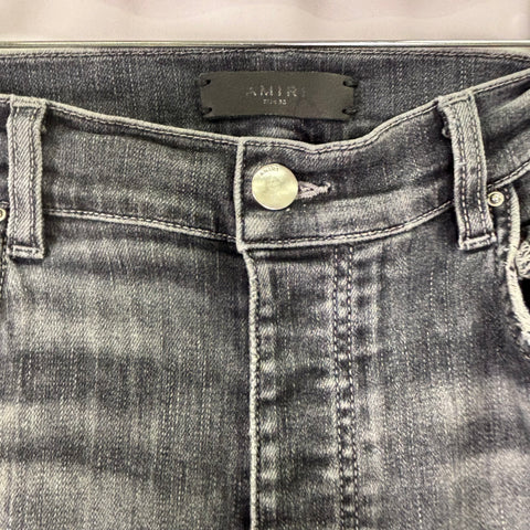 Amiri MX1 Black Leather Patch Jeans 'Faded Grey' | US M (33")