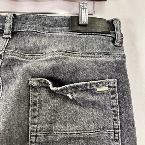 Amiri MX1 Black Leather Patch Jeans 'Faded Grey' | US M (33")