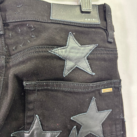 Amiri Chemist Leather Star Patched Jean 'Black' | US M (28")