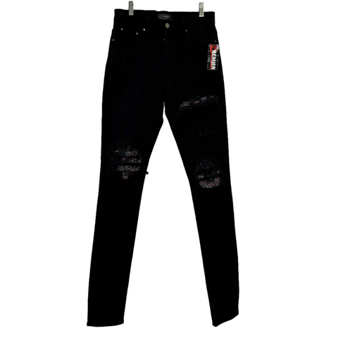 Amiri Ripped Bandana Patch Skinny Jeans 'Black' | US M 30