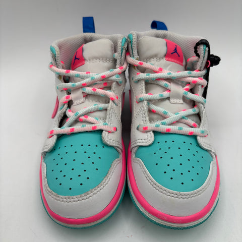 Air Jordan 1 Retro Mid 'White Pink Green Soar (TD)' | US 9C (No Box)