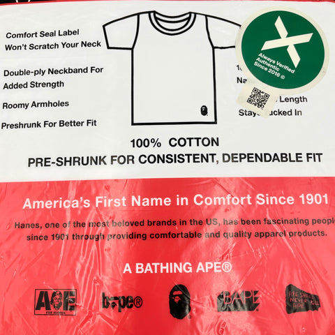 Bathing Ape x Hanes T-Shirts 100% Cotton Tagless Comfort 3 Pack 'White' | JP MED (38-40)