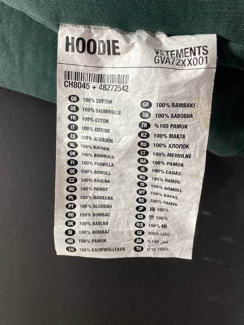 Vetements Hoodie 'Green logo Label' | US M Large (LG)