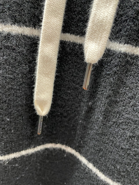 Alice + Olivia Riva Wool-Blend Long-Sleeve Hooded Tunic Sweater 'Black White Stripe' | US SM