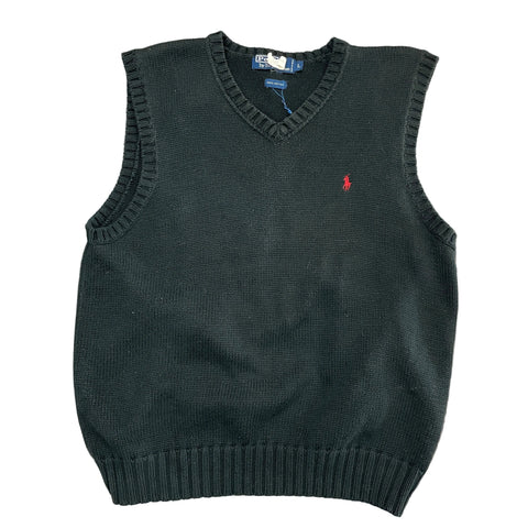 Vintage Polo Ralph Lauren Knit Vest 'Black Red Logo' | US LG