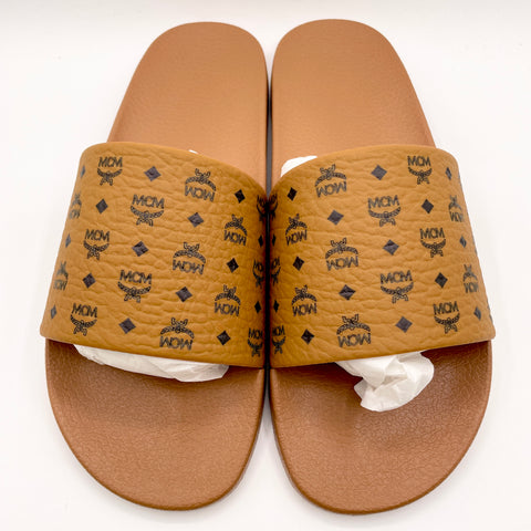 MCM Monogram Print Rubber Slides 'Tan' | EU M 45 / US M 12