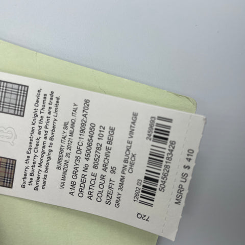 Burberry Men's Check Pin Belt 'Archive Beige' | 42"