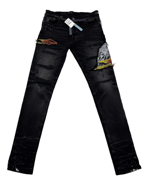 Amiri California Eagle Patched Jeans 'Black' | US M (36")