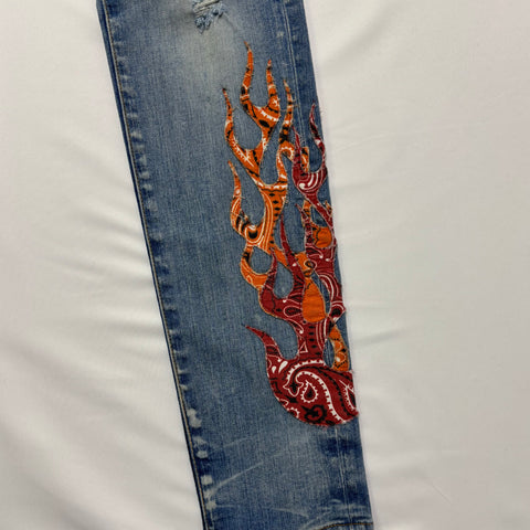 Amiri Bandana Flame Patched Jeans 'Clay indigo' | US M (31")