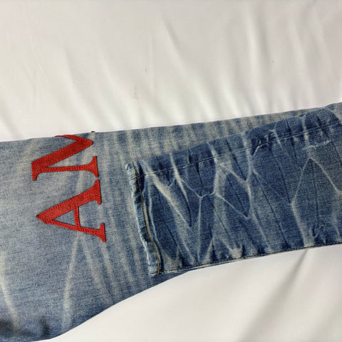 Amiri MX1 Jeans with Red Suede Amiri Spell 'Light Indigo' | US M (32")